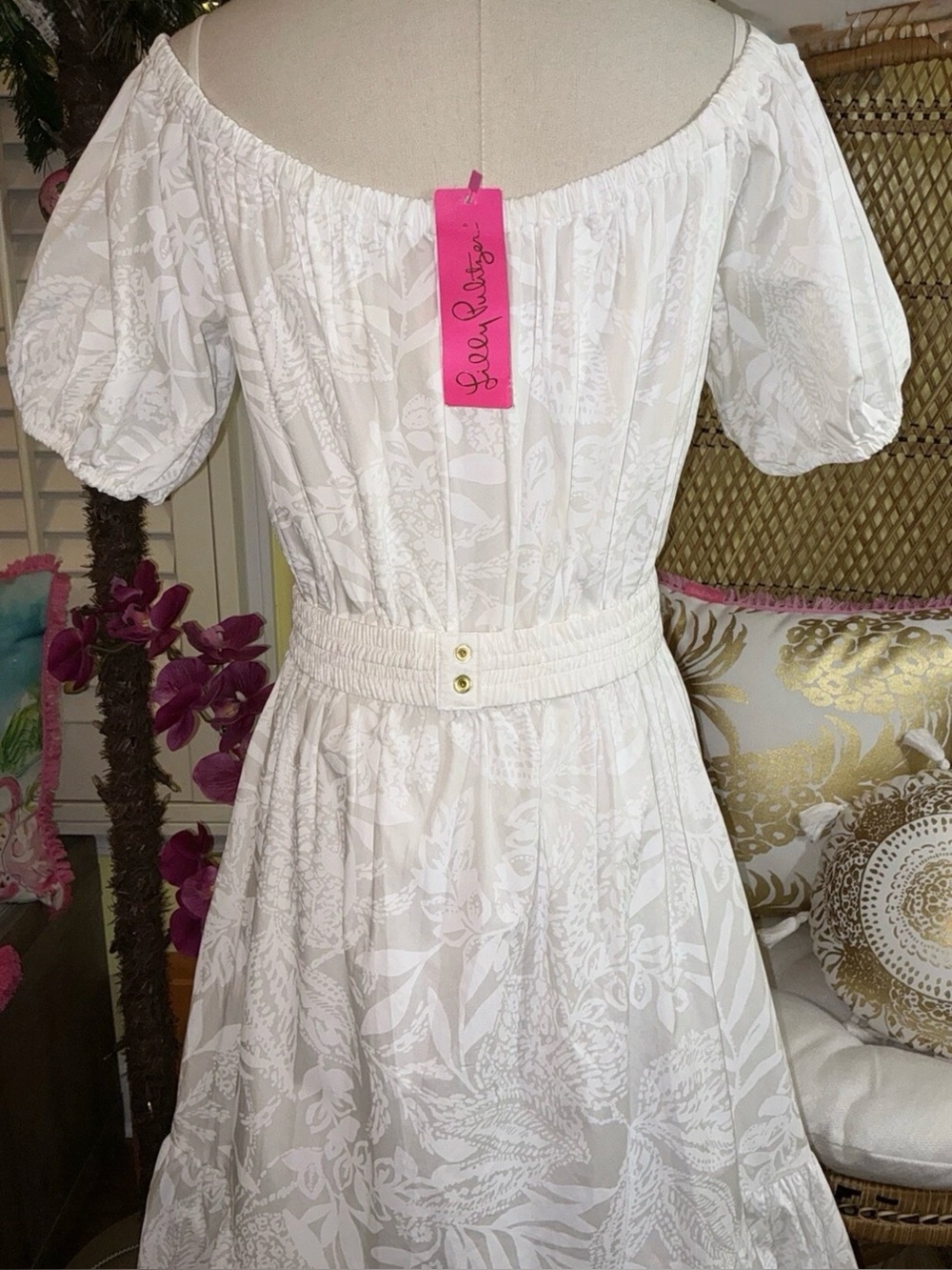 Lilly Pulitzer NWT Nessa Shoulder Maxi Dress White Jungle Cabana $348 Size XL - Picture 11 of 12
